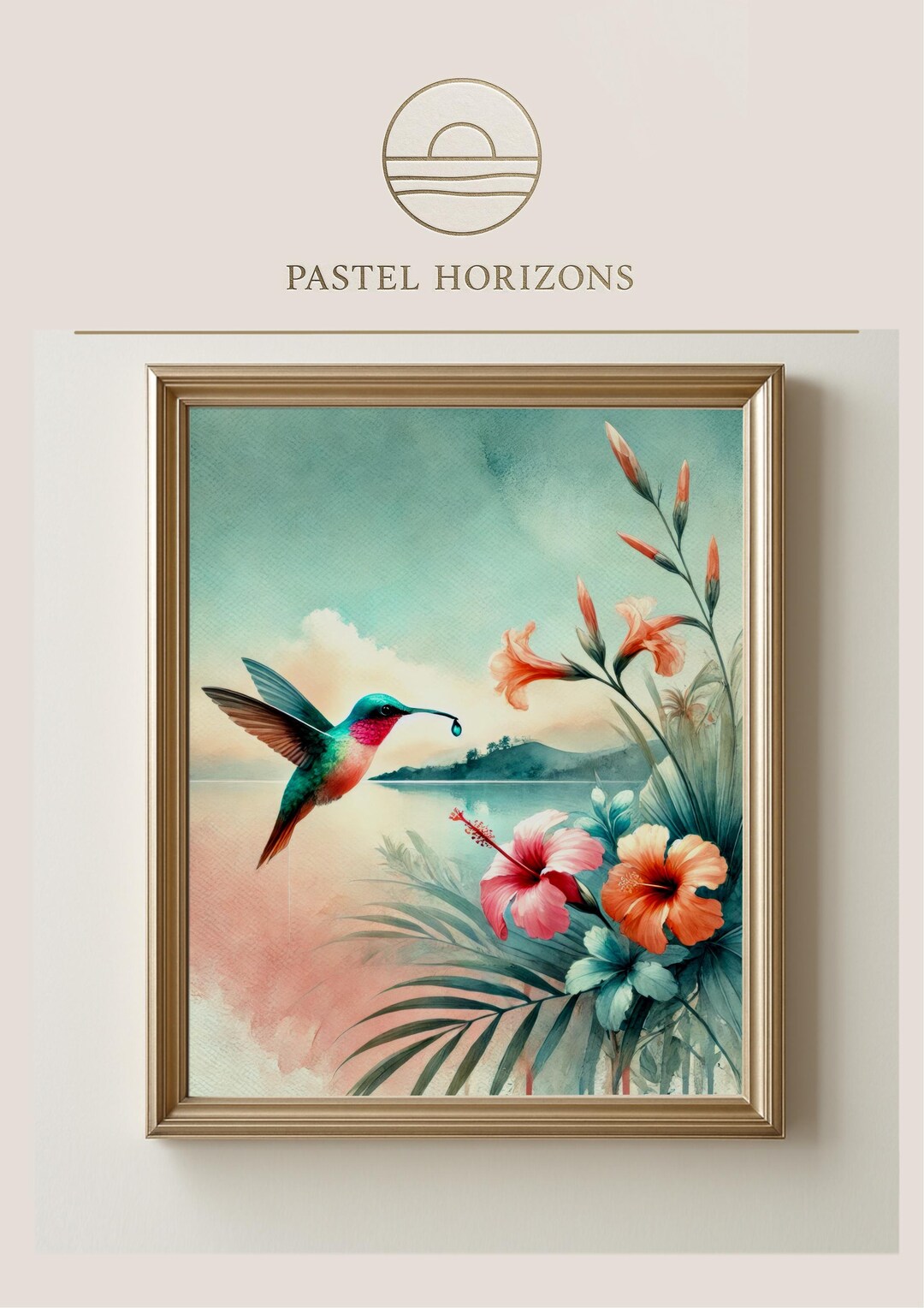 Tropical Hummingbird Wall Art | Watercolor Floral Beach Print | Dreamy ...