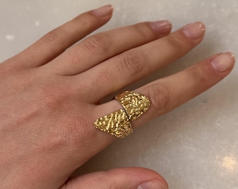 Chunky Gold Statement Ring, Adjustable Waterproof Stainless Steel