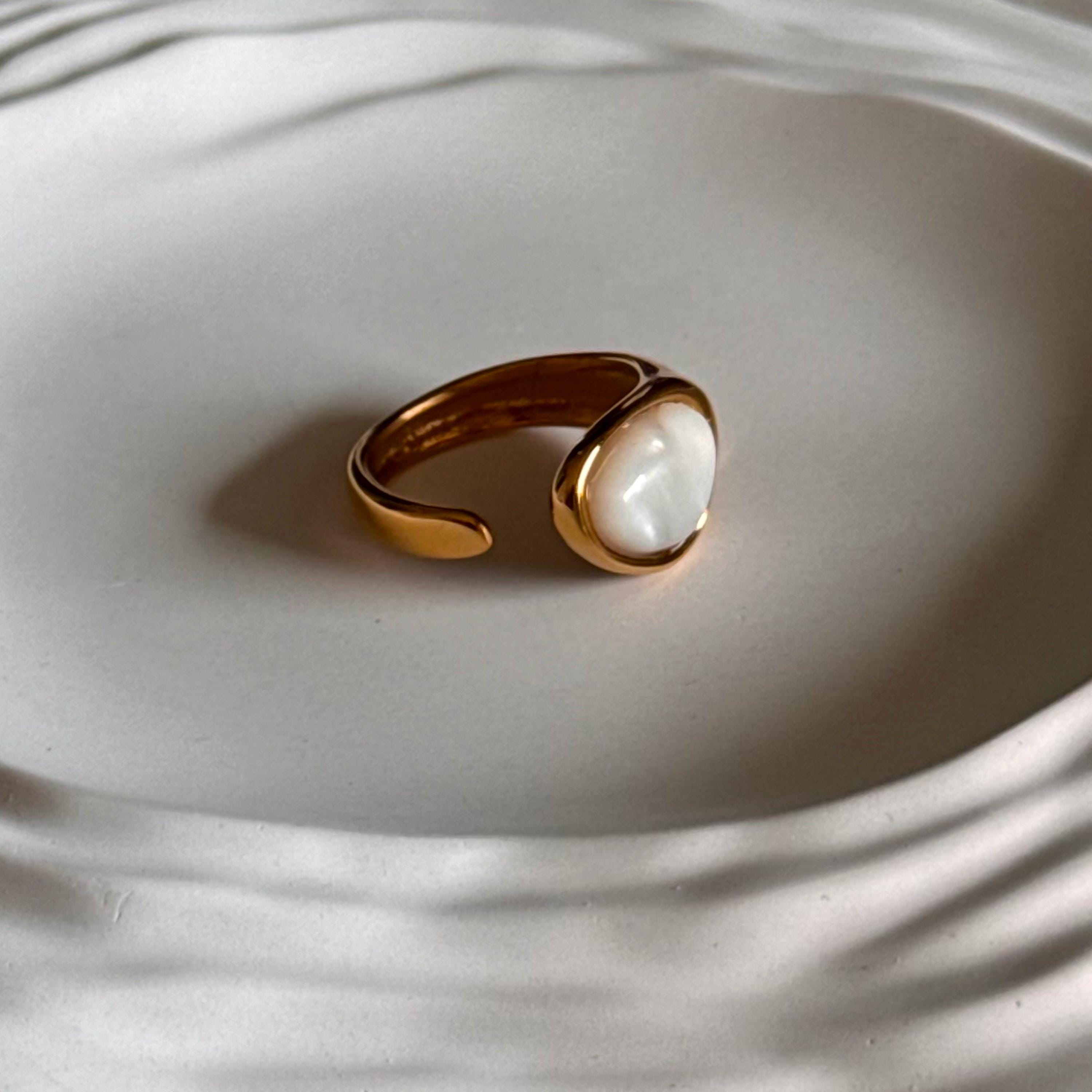 Bague en acier inoxydable, bague en perle, bague qui ne ternit pas, bague imperméable en or, bague réglable, bague imperméable à l'eau de perle, bijoux tendance