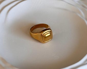 Grosse bague en or, bague en acier inoxydable, chevalière, bague étanche, bague en or, bague étanche en or, bague décorative en or, bague qui ne ternit pas