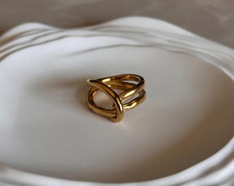 Bague en or imperméable, bague qui ne ternit pas, bague abstraite, grosse bague en or, bijoux tendance, bague en acier inoxydable, bague minimaliste, bague faite main