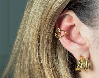 Gold Stainless Steel Ear Cuff: No Piercing Cartilage Earring