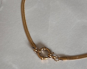 18k Gold Plated Flat Chain Necklace, Stainless Steel Toggle Clasp