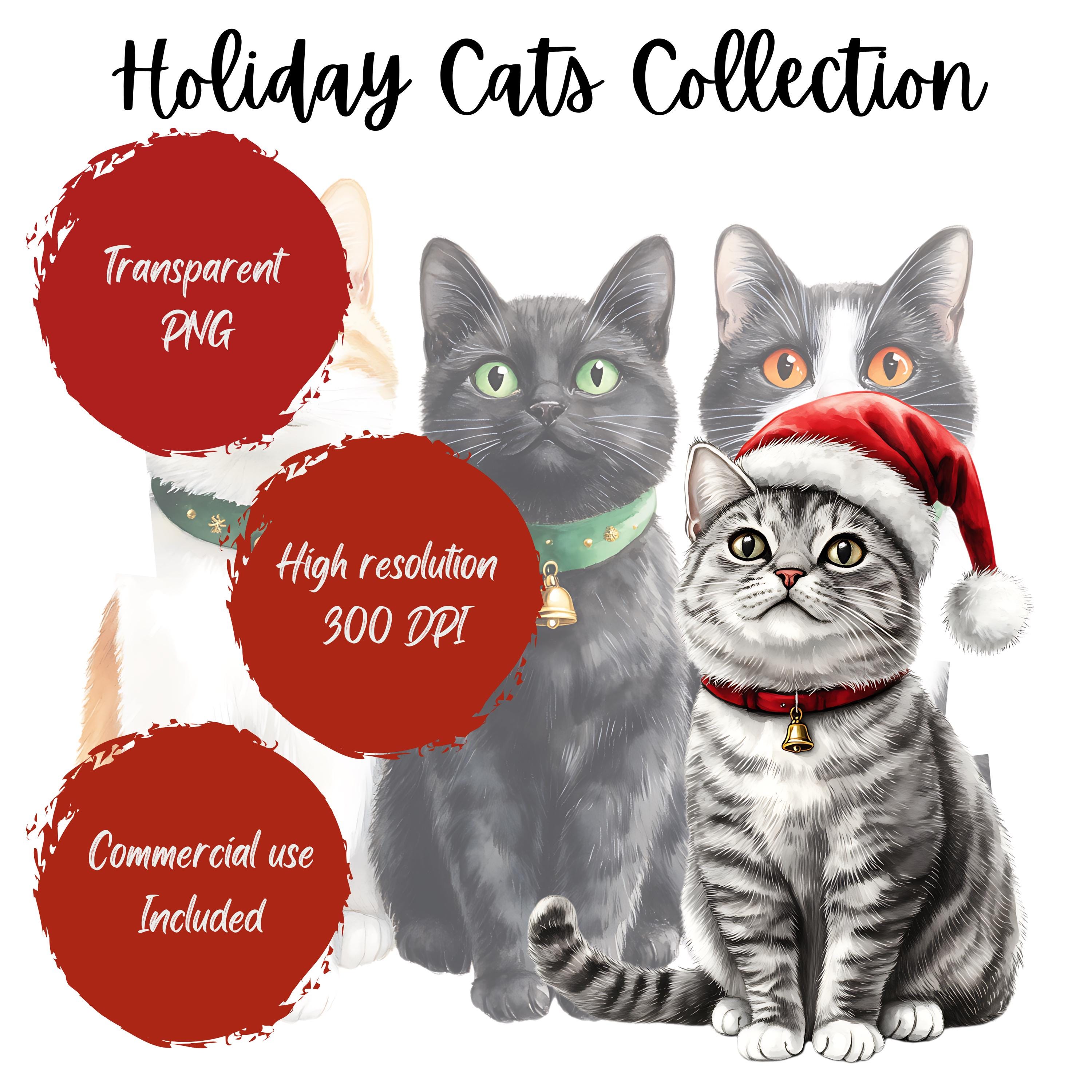 Christmas Kittens Clipart Watercolor Winter Cat PNG Holiday Pets Bundle ...