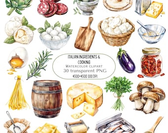 watercolor italian food clipart bundle Italian ingredients watercolor pngs transparent background digital food illustration instant download