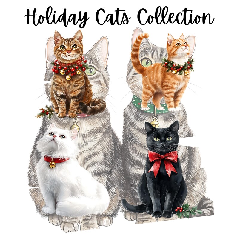 Christmas Kittens Clipart Watercolor Winter Cat PNG Holiday Pets Bundle ...