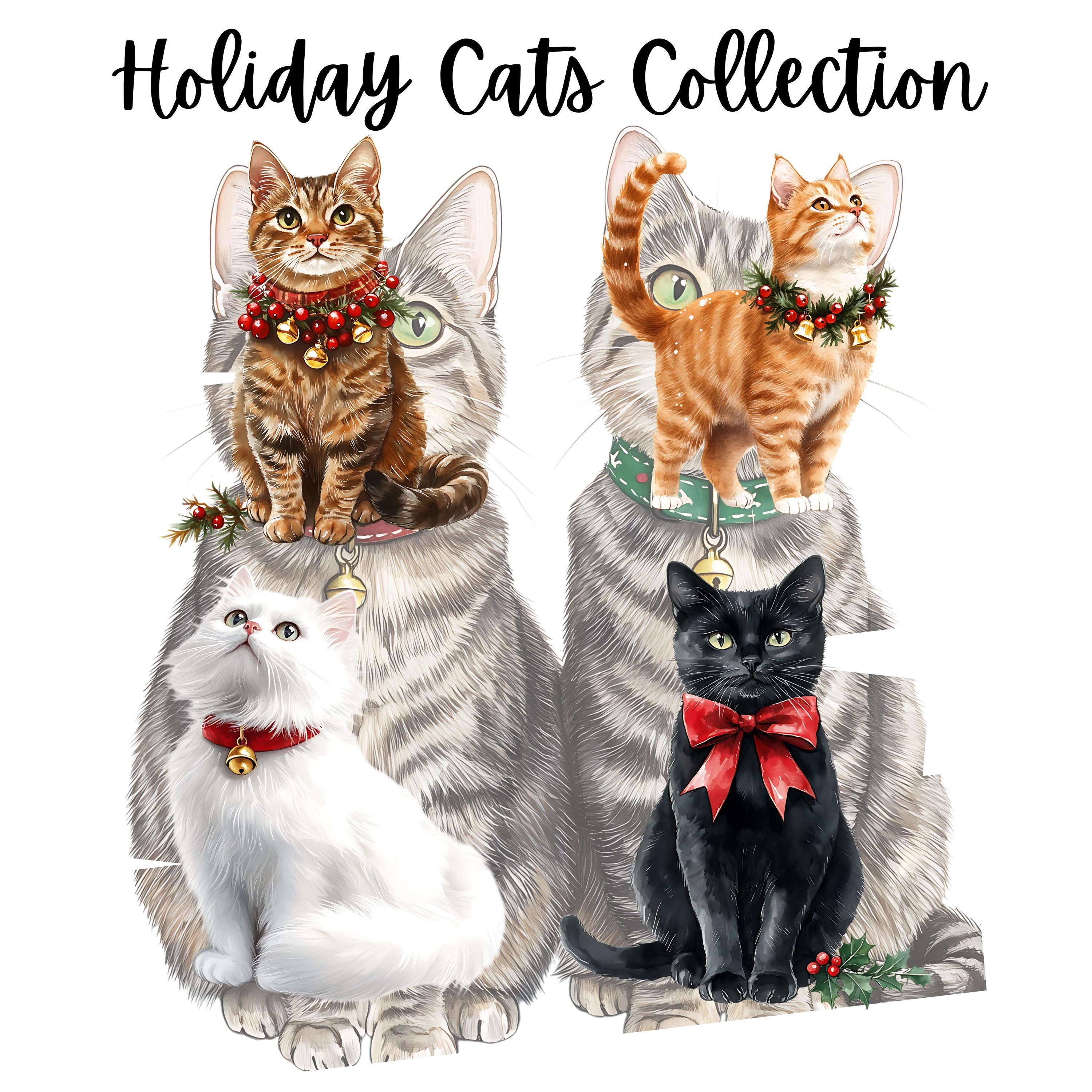 Christmas Kittens Clipart Watercolor Winter Cat PNG Holiday Pets Bundle ...