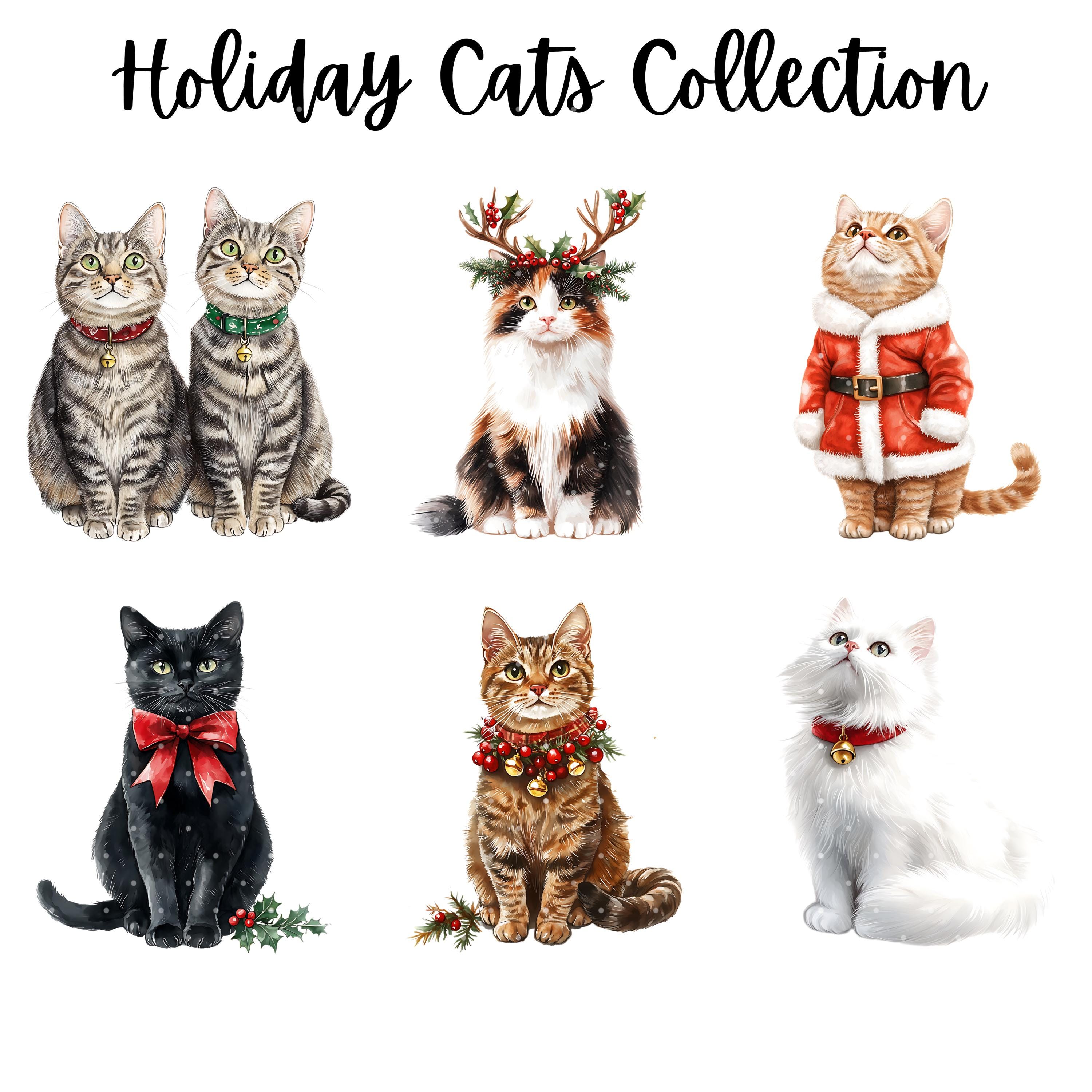 Christmas Kittens Clipart Watercolor Winter Cat PNG Holiday Pets Bundle ...
