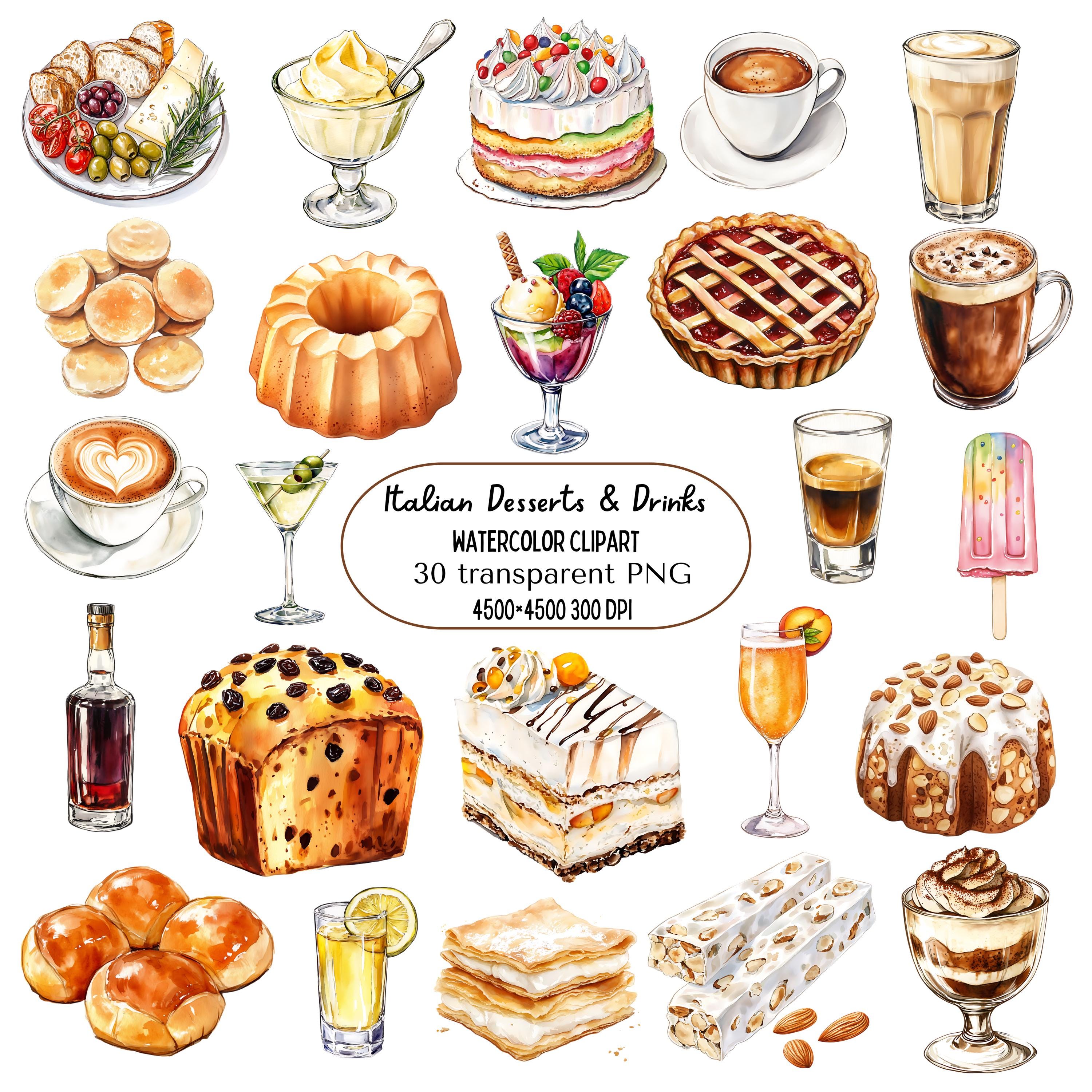 Watercolor Italian Food Clipart Bundle Italian Dessert Cake Watercolor Png  Transparent Background Digital Food Illustration Instant Download - Etsy  Israel, image size:3000x3000