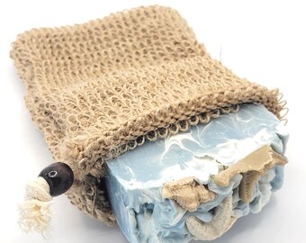 Sacola de sabão de sisal natural - Bolsa de sabão esfoliante - Acessório de banheiro com desperdício zero - Sacola de sabão ecológica - Esponja sem plástico