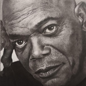 Hand-Drawn Portrait of Samuel Jackson - Celebrity Sketch Art- Toned Paper Art Print