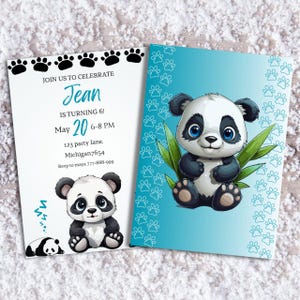 Invito di compleanno a tema panda - Biglietto digitale modificabile per feste di bambini - Invito a tema panda - Modello di compleanno stampabile