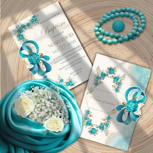 Invito per battesimo turchese – Modello modificabile per biglietto di battesimo – Download digitale – Invito per battesimo per bambino o bambina – Design elegante