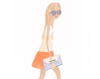 Fashion illustration - girly art print - fashion print - nautical fashion - watercolor