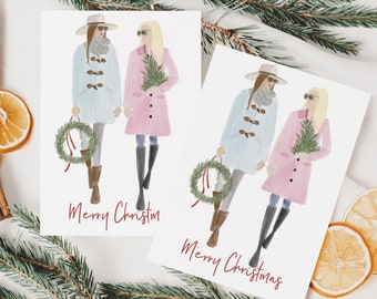 Paquete de 10 tarjetas de Navidad - fashionista chic - tarjetas femeninas - únicas - ilustradas - estacionarias