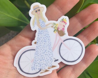 Cute sticker - girly bike ride - preppy & happy