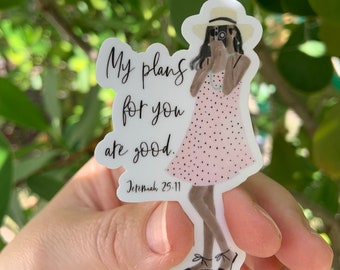 cute bible verse sticker - girly photographer - fashion illustration - my plans for you are good