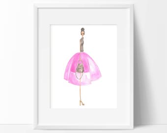Fashion illustration - fashion print - art print - watercolor artwork - pink