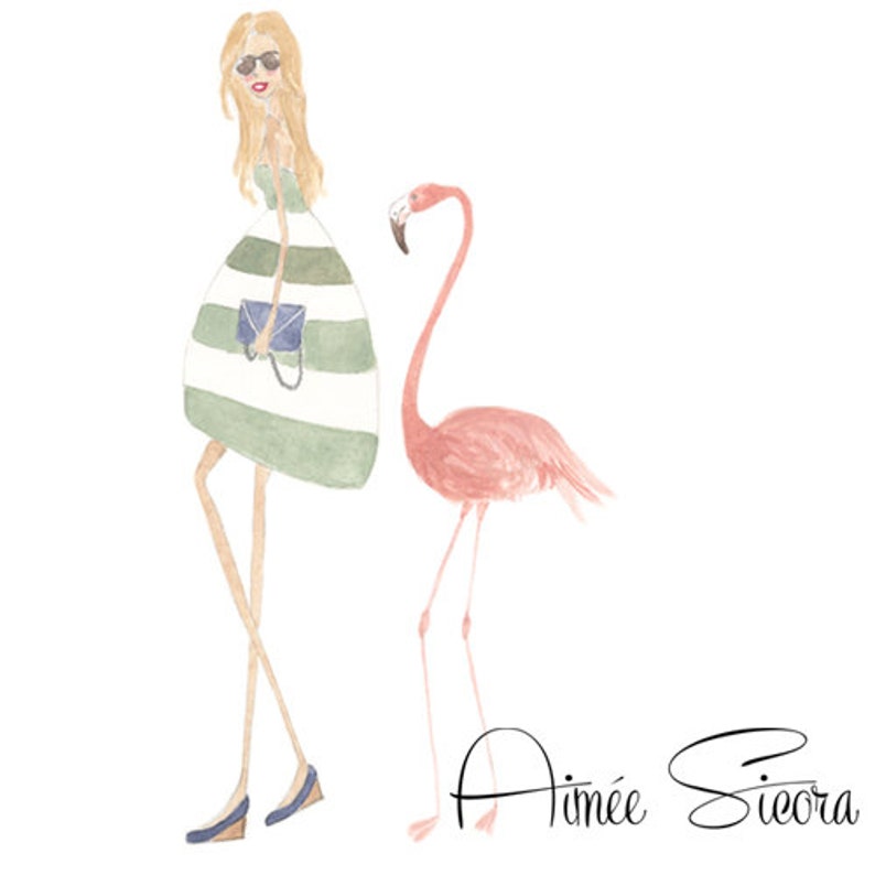 flamingo art fashion illustration watercolor art print 10 x 8 art print image 3