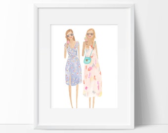 Fashion illustration - happy artwork - bright art print - art print - girly art