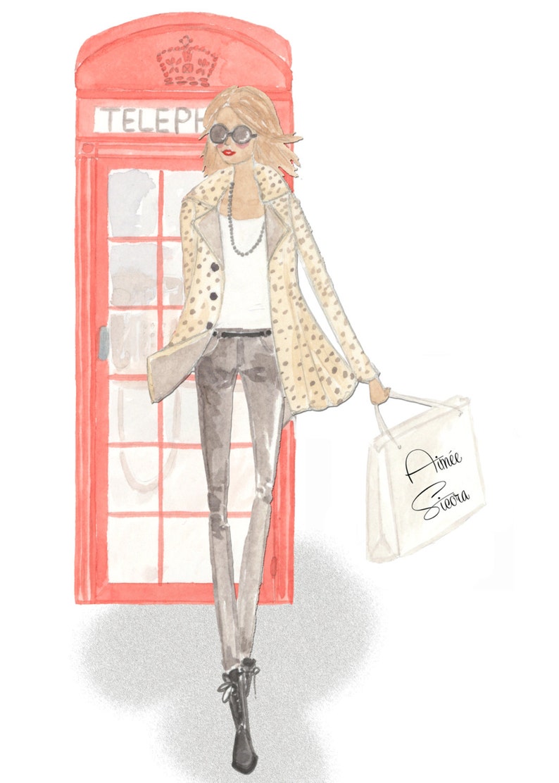 fashion illustration, watercolor painting, london art print, leopard print art, fashion art, british art print, british icon image 3