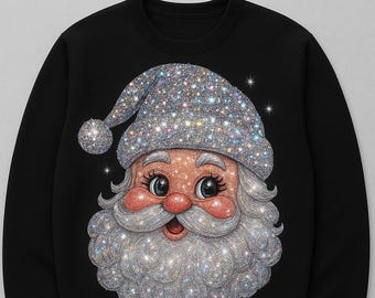 Sparkly Rhinestone Santa PNG | Christmas T-Shirt Design (Digital Download)