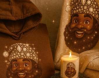 Sparkly Brown Rhinestone Santa PNG | Christmas T-Shirt Design (Digital Download)