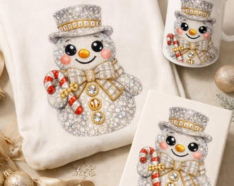 Bling Rhinestone Christmas Snowman PNG | Digital Dowload