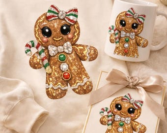 Bling Gingerbread Man PNG | Rhinestone Christmas Clipart | Luxury Sparkle Holiday Design DTF Digital Download
