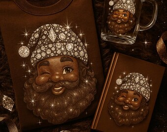 Sparkly Brown Rhinestone Santa PNG | Christmas T-Shirt Design (Digital Download)