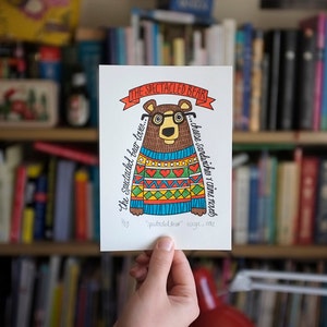 Spectacled Bear in Spring Jumper Hand Painted Limited Edition Gocco Print image 3