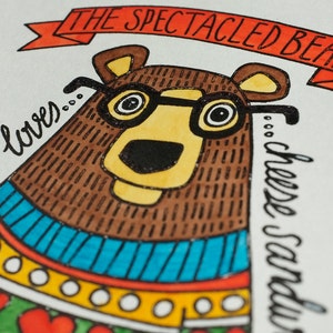 Spectacled Bear in Spring Jumper Hand Painted Limited Edition Gocco Print image 2