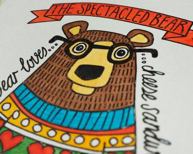 Spectacled Bear in Spring Jumper Hand Painted Limited Edition Gocco Print image 2
