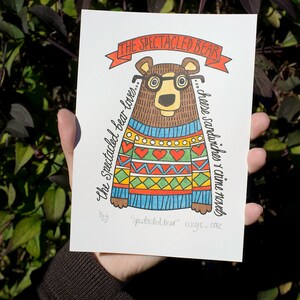 Spectacled Bear in Spring Jumper Hand Painted Limited Edition Gocco Print image 5