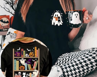 Ghost Reading Books Shirt, Halloween Library Shirt, Book Lover Shirt, Bookish Halloween Tee, Halloween Reading Tee, Gift For Book Lover