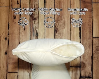Organic Wool Pillow, Natural Sleeping Pillow, Wool Bed Pillow, King Size Pillow, Queen Size Pillow, Firm Pillow American Size Canada size