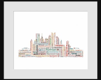 Pittsburgh - Skyline - Word Art - Typography - Print - Poster - Color - Map