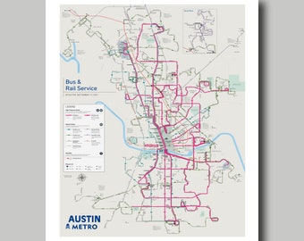 Austin - Texas - Map - Metro Map - Bus - Print - Poster