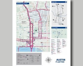 Austin - Texas - Downtown - Map - Metro Map - Bus - Print - Poster