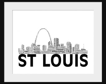 St. Louis Skyline Word Art  Typography Print Poster Title