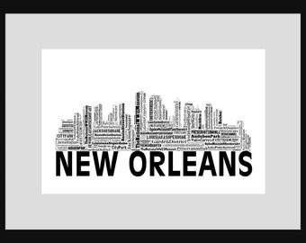 New Orleans Skyline 2 Word Art Typography Typographical Print Poster