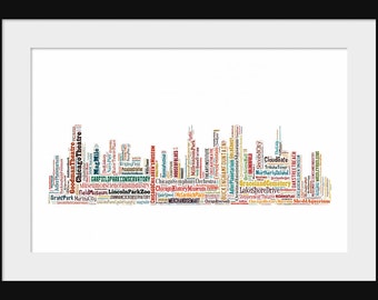 Chicago  - Skyline - Word Art - Typography - Color - Poster - Print