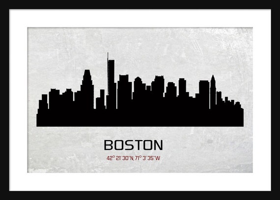 Boston Skyline Silhouette Grunge Print Poster Map | Etsy