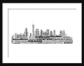 Boston Skyline Word Art Typography Print Poster Map