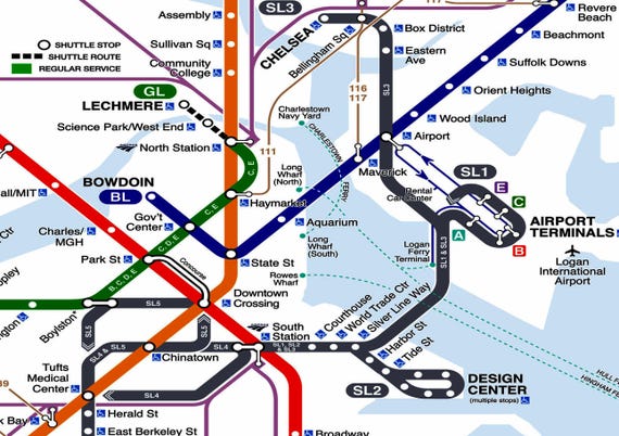 Boston - Map - Metro Map - Print - Poster - MTA - Etsy