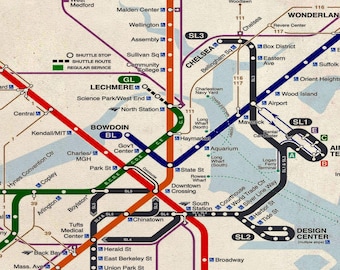 Boston - Map - Metro Map - Print - Vintage - Poster - MTBA - Etsy