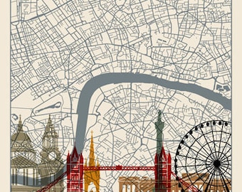 London Map - Skyline - Print Poster - London England