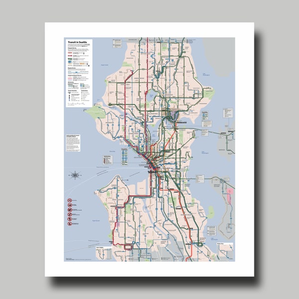 Seattle - Washington - Map - Metro Map - Print - Poster - Subway Map - Transit Map