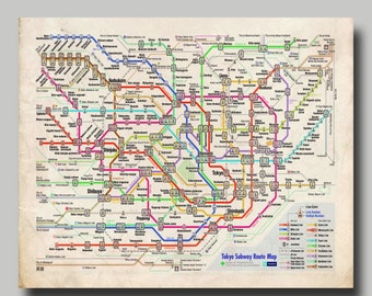 Tokyo - Map - Metro Map - Subway - Japan - Print - Poster - Vintage