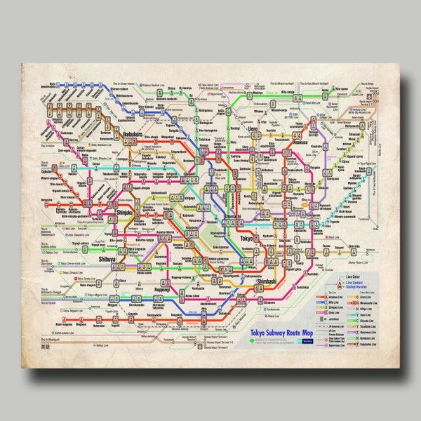 Tokyo - Map - Metro Map - Subway - Japan - Print - Poster - Vintage